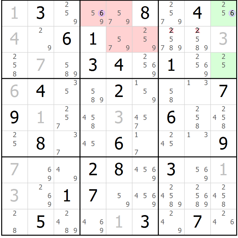 Position des candidats pour la solution de la Gr 60 page 63 du magazine de sudoku Suprême n° 023