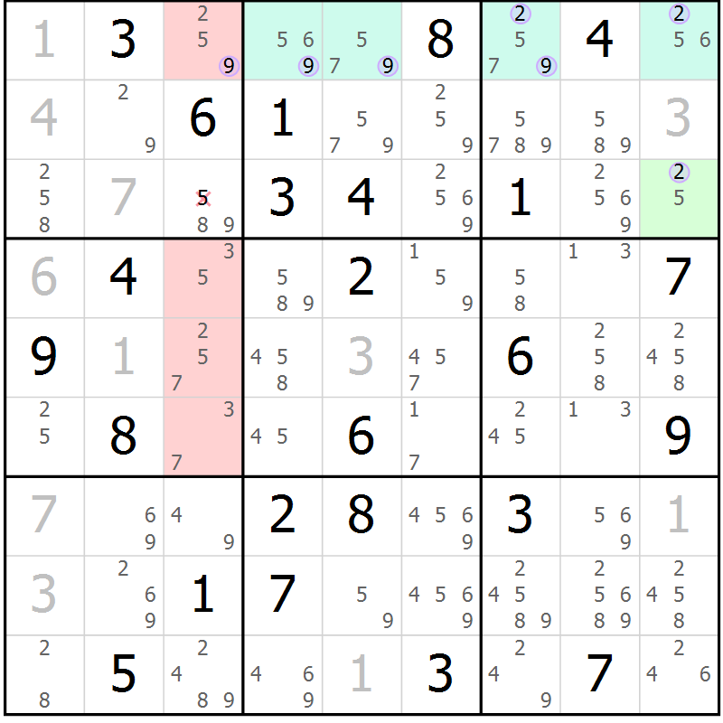 Position des candidats pour la solution de la Gr 60 page 63 du magazine de sudoku Suprême n° 023