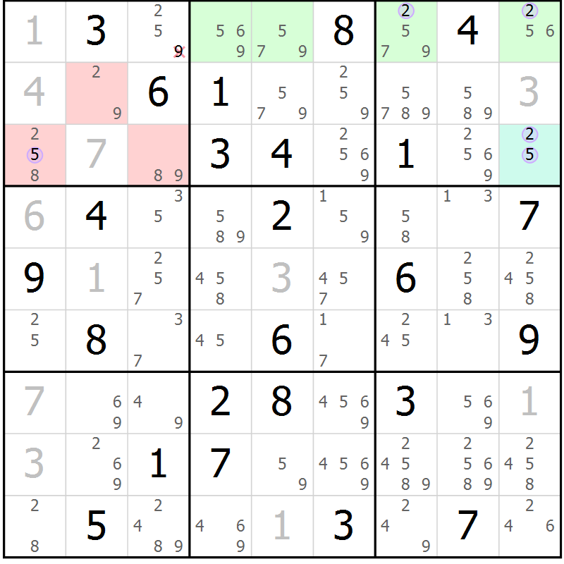 Position des candidats pour la solution de la Gr 60 page 63 du magazine de sudoku Suprême n° 023