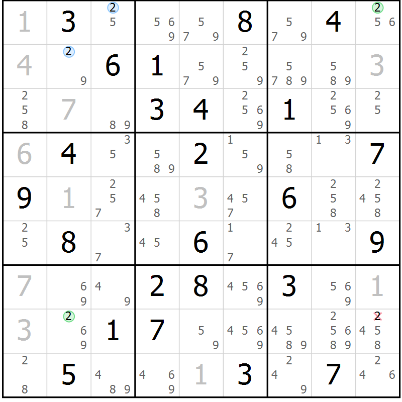 Position des candidats pour la solution de la Gr 60 page 63 du magazine de sudoku Suprême n° 023