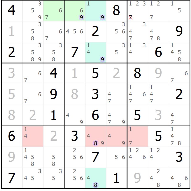 Position des candidats pour la solution de la Gr 61 page 64 du magazine de sudoku Suprême n° 023