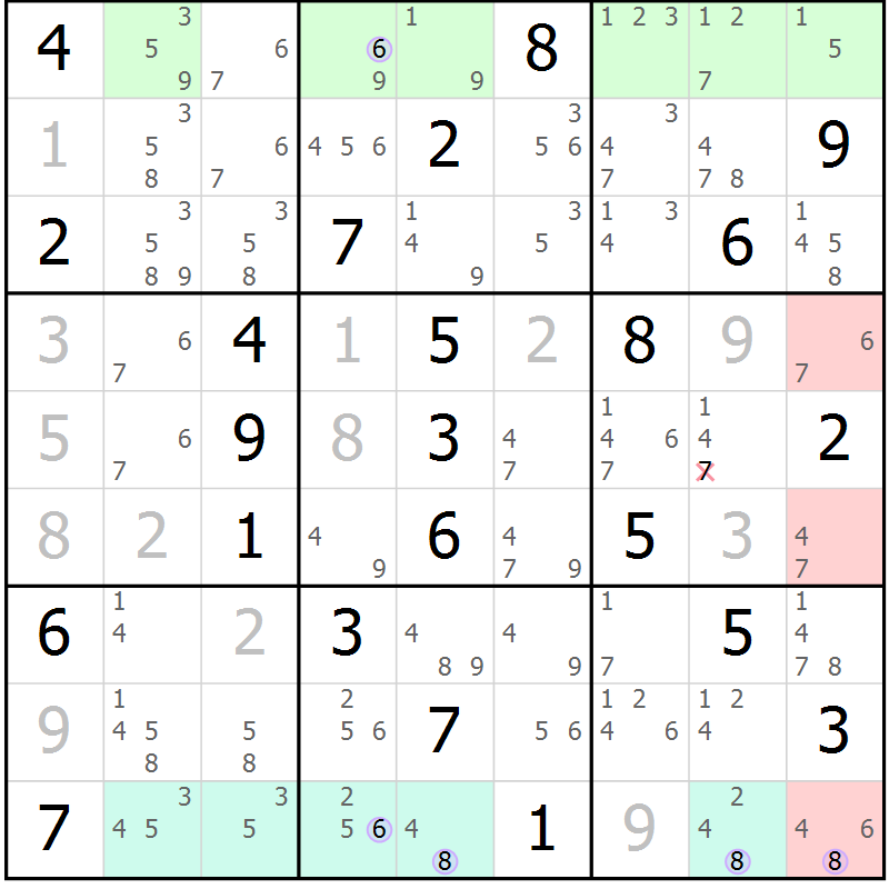 Position des candidats pour la solution de la Gr 61 page 64 du magazine de sudoku Suprême n° 023