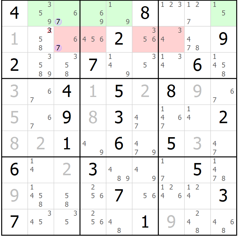 Position des candidats pour la solution de la Gr 61 page 64 du magazine de sudoku Suprême n° 023