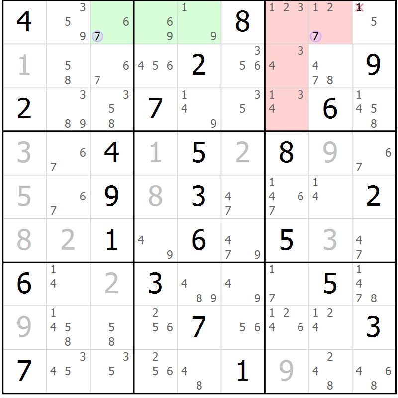 Position des candidats pour la solution de la Gr 61 page 64 du magazine de sudoku Suprême n° 023