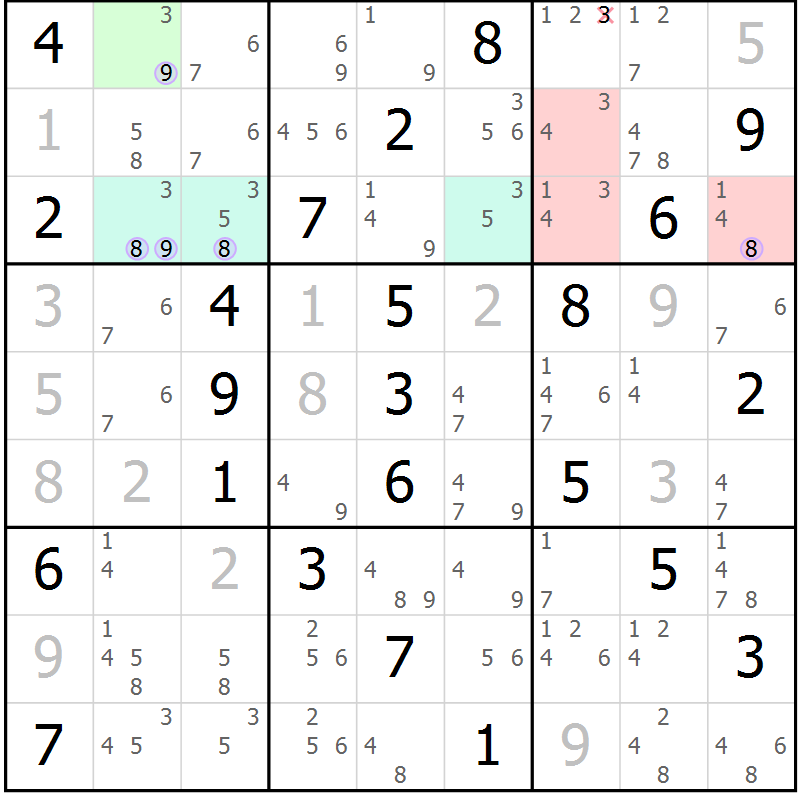 Position des candidats pour la solution de la Gr 61 page 64 du magazine de sudoku Suprême n° 023