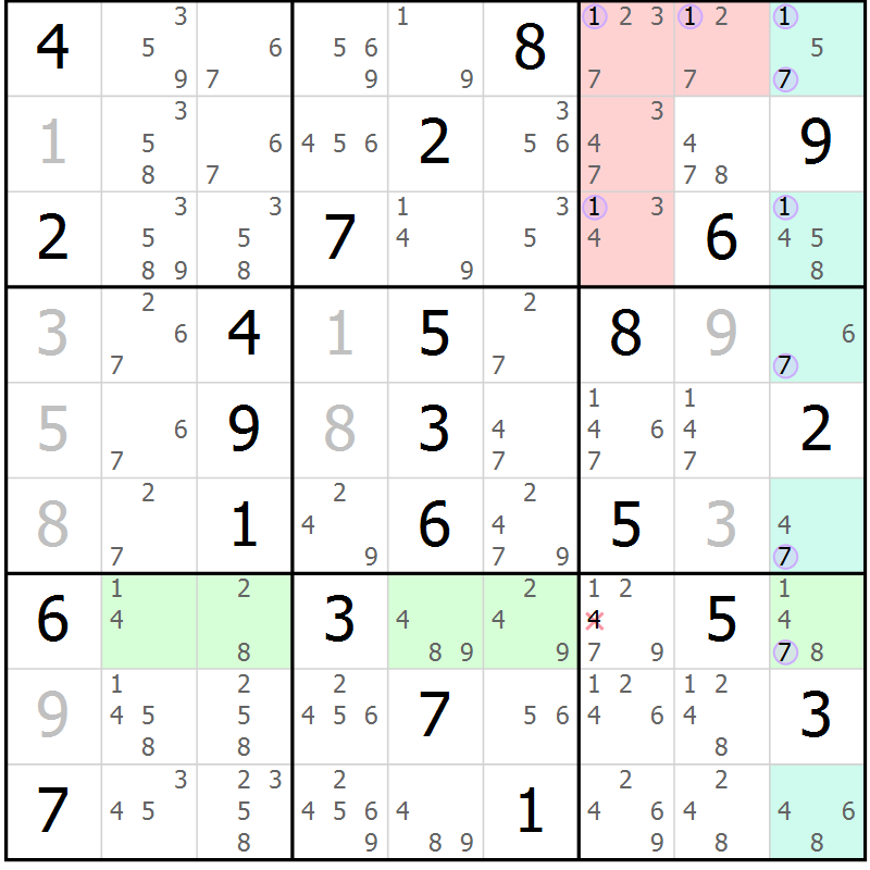 Position des candidats pour la solution de la Gr 61 page 64 du magazine de sudoku Suprême n° 023
