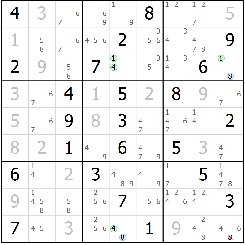 Position des candidats pour la solution de la Gr 61 page 64 du magazine de sudoku Suprême n° 023