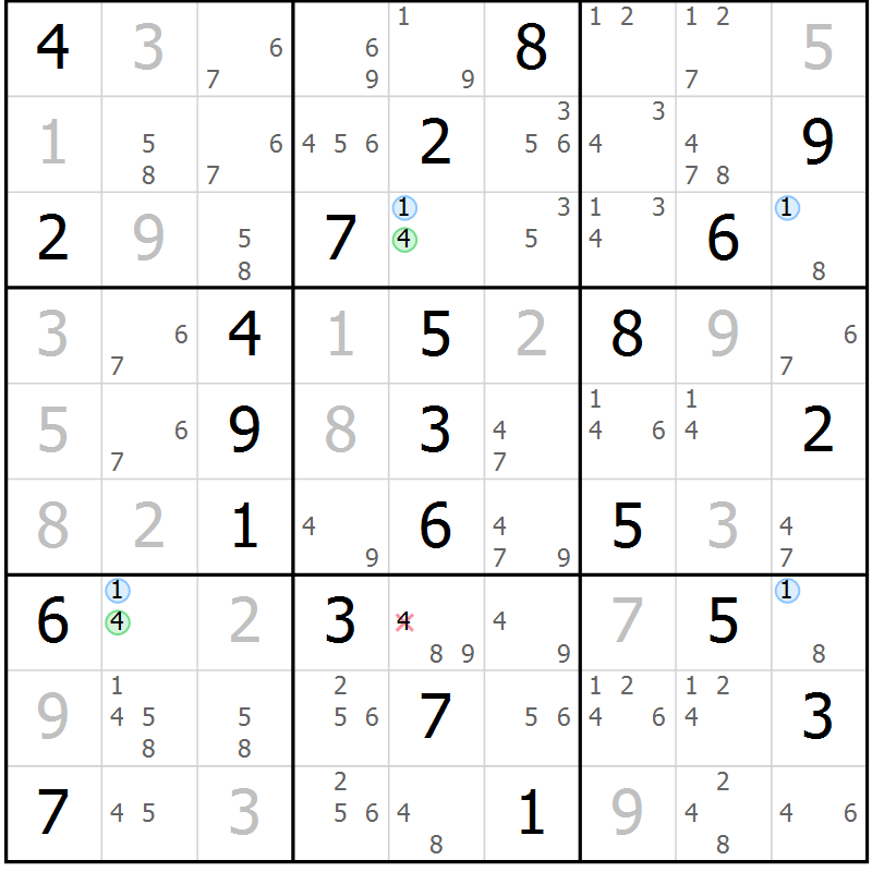 Position des candidats pour la solution de la Gr 61 page 64 du magazine de sudoku Suprême n° 023