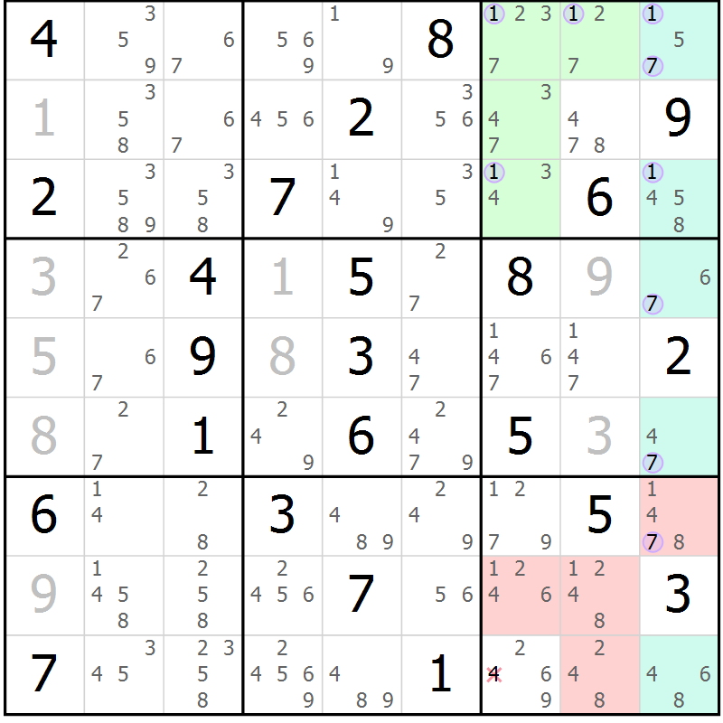Position des candidats pour la solution de la Gr 61 page 64 du magazine de sudoku Suprême n° 023