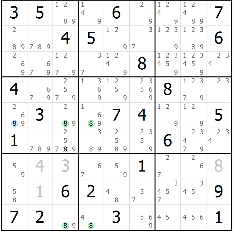 Position des candidats pour la solution de la Gr 62 page 65 du magazine de sudoku Suprême n° 023