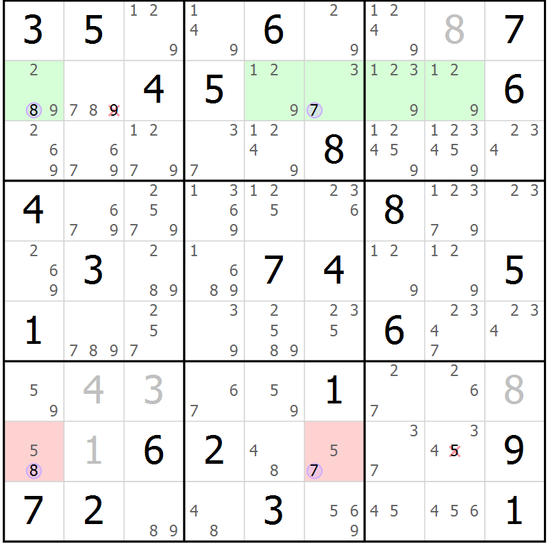 Position des candidats pour la solution de la Gr 62 page 65 du magazine de sudoku Suprême n° 023