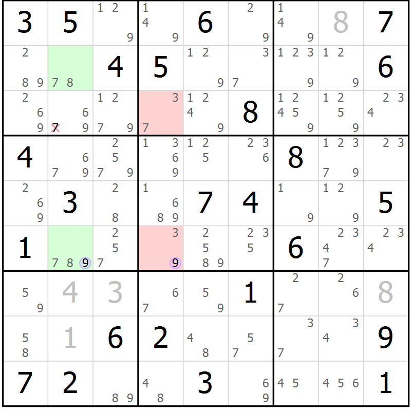 Position des candidats pour la solution de la Gr 62 page 65 du magazine de sudoku Suprême n° 023