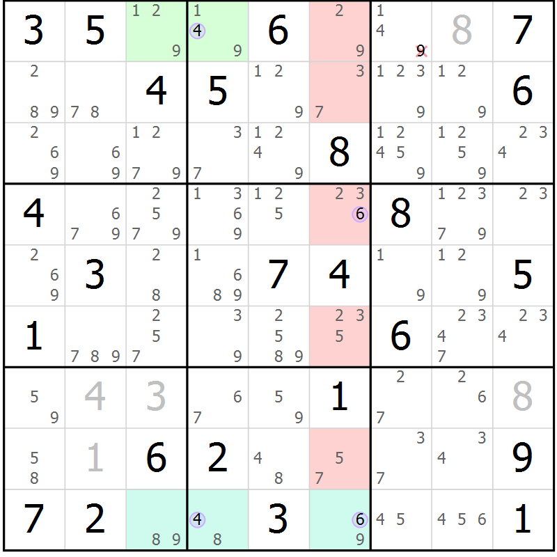 Position des candidats pour la solution de la Gr 62 page 65 du magazine de sudoku Suprême n° 023