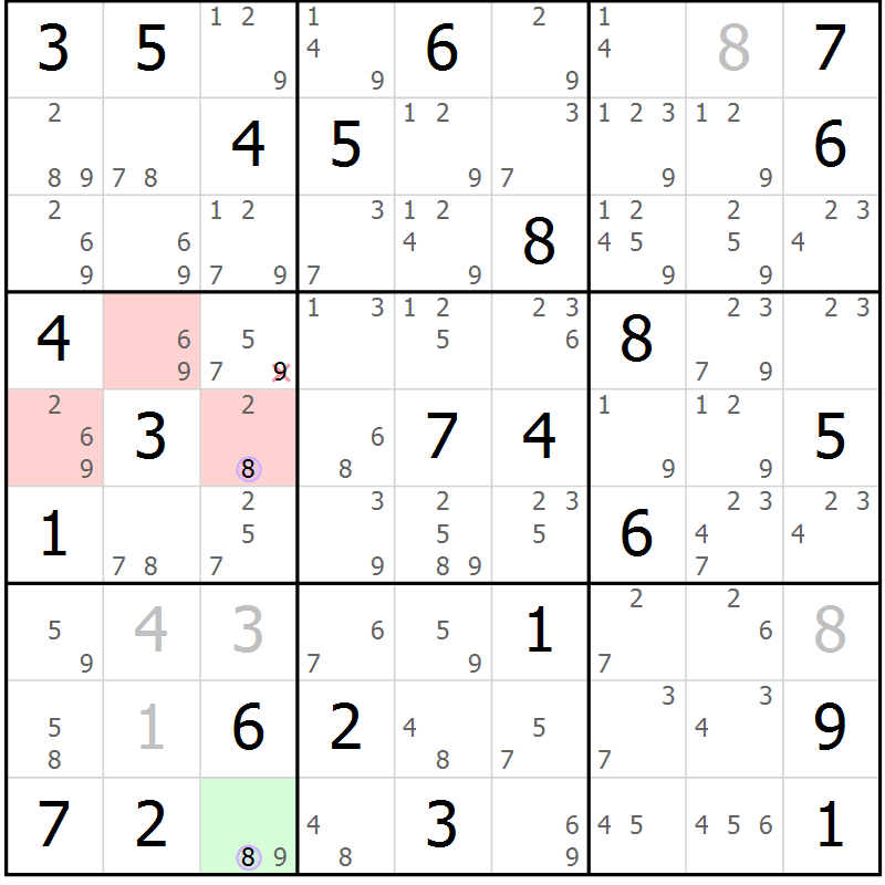Position des candidats pour la solution de la Gr 62 page 65 du magazine de sudoku Suprême n° 023