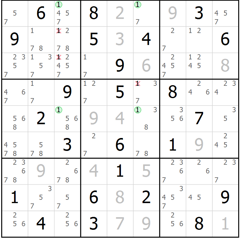 Position des candidats pour la solution de la Gr 63 page 66 du magazine de sudoku Suprême n° 023