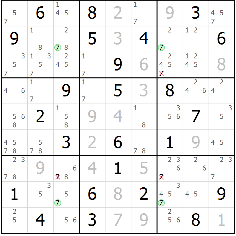 Position des candidats pour la solution de la Gr 63 page 66 du magazine de sudoku Suprême n° 023