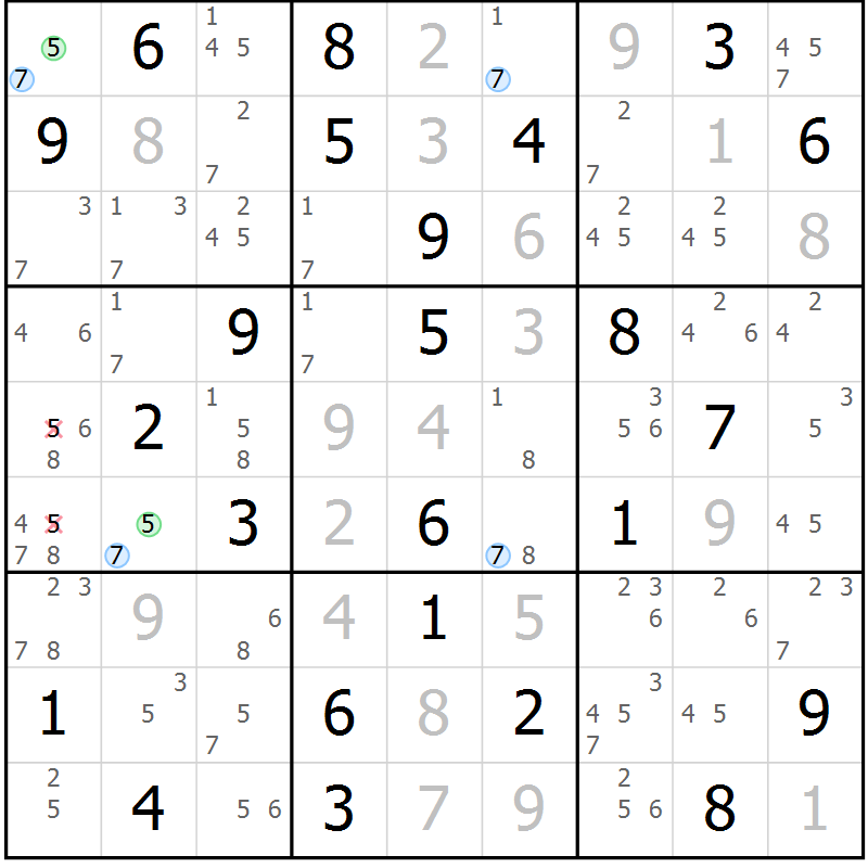 Position des candidats pour la solution de la Gr 63 page 66 du magazine de sudoku Suprême n° 023