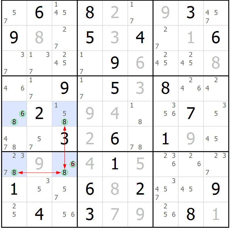 Position des candidats pour la solution de la Gr 63 page 66 du magazine de sudoku Suprême n° 023