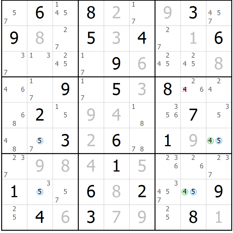 Position des candidats pour la solution de la Gr 63 page 66 du magazine de sudoku Suprême n° 023