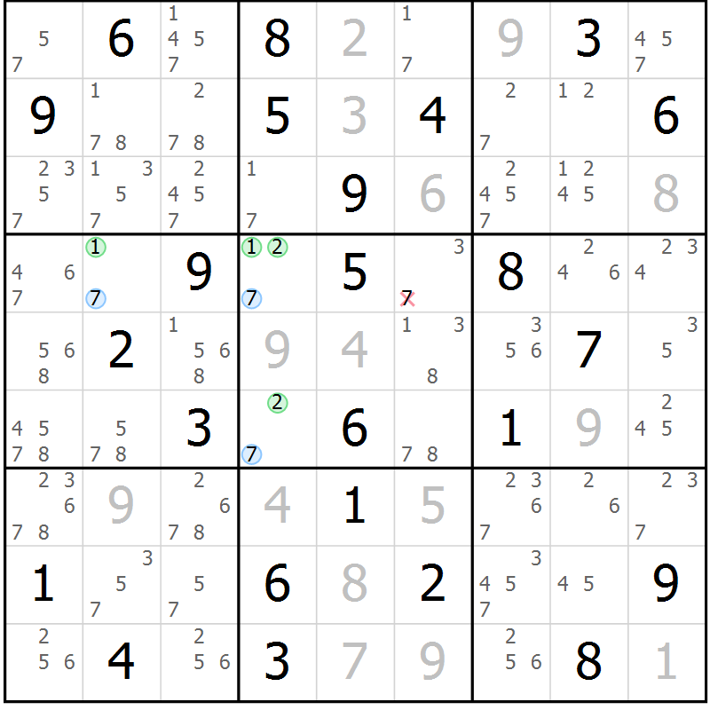 Position des candidats pour la solution de la Gr 63 page 66 du magazine de sudoku Suprême n° 023