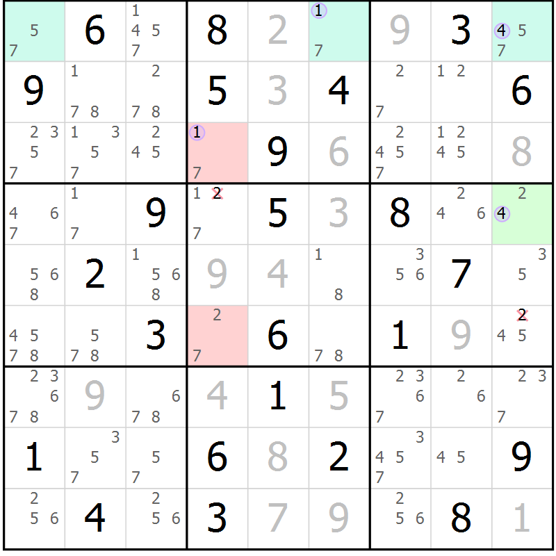 Position des candidats pour la solution de la Gr 63 page 66 du magazine de sudoku Suprême n° 023