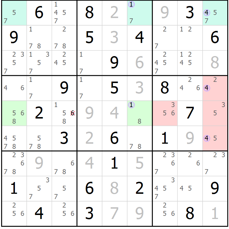 Position des candidats pour la solution de la Gr 63 page 66 du magazine de sudoku Suprême n° 023
