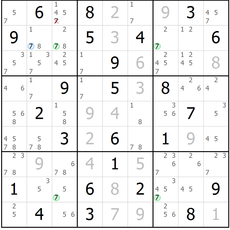 Position des candidats pour la solution de la Gr 63 page 66 du magazine de sudoku Suprême n° 023