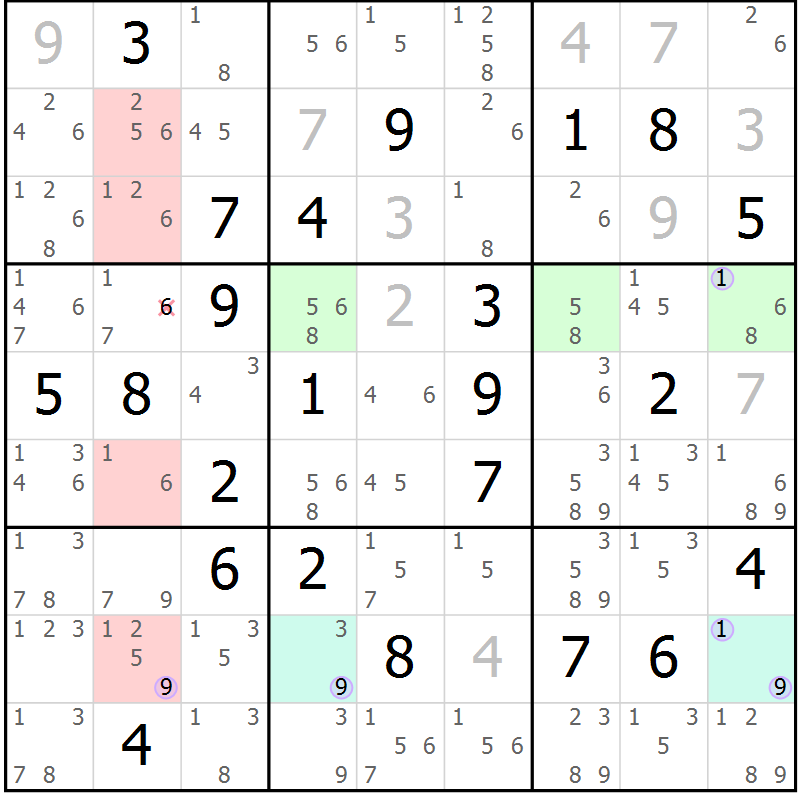 Position des candidats pour la solution de la Gr 64 page 67 du magazine de sudoku Suprême n° 023