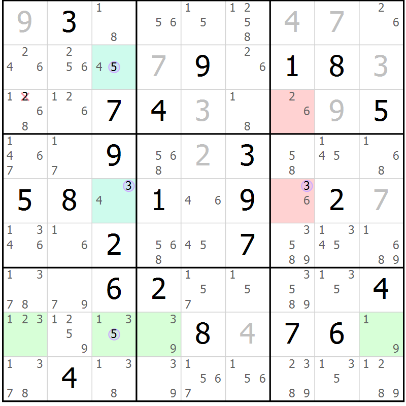 Position des candidats pour la solution de la Gr 64 page 67 du magazine de sudoku Suprême n° 023
