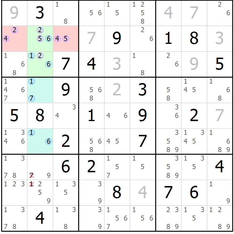 Position des candidats pour la solution de la Gr 64 page 67 du magazine de sudoku Suprême n° 023