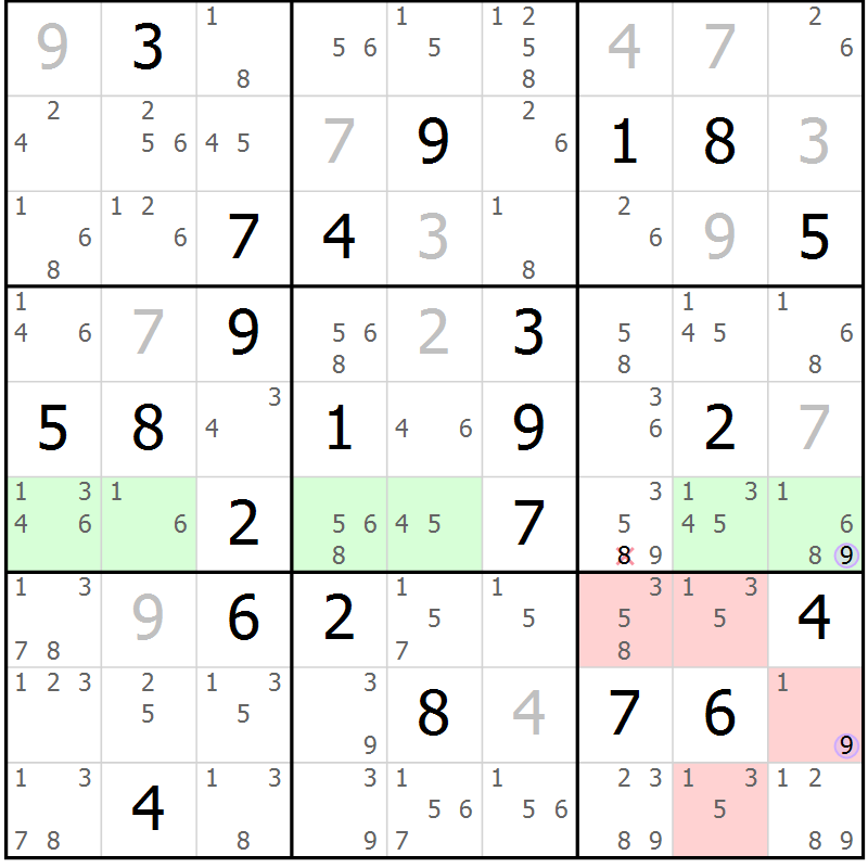 Position des candidats pour la solution de la Gr 64 page 67 du magazine de sudoku Suprême n° 023