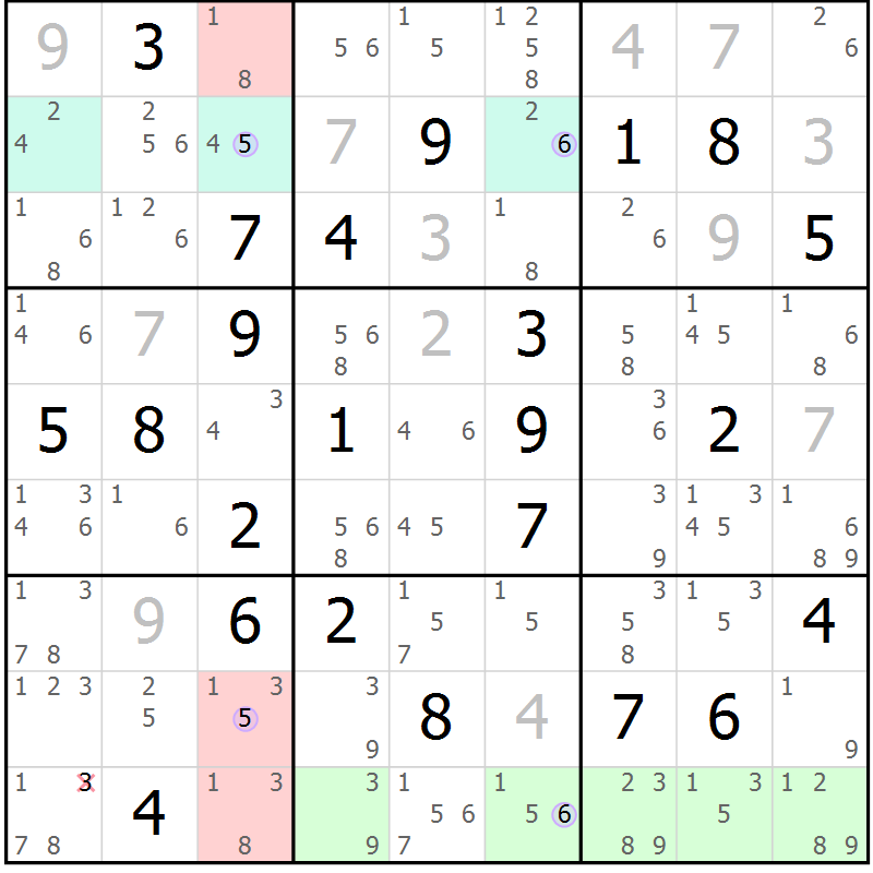 Position des candidats pour la solution de la Gr 64 page 67 du magazine de sudoku Suprême n° 023