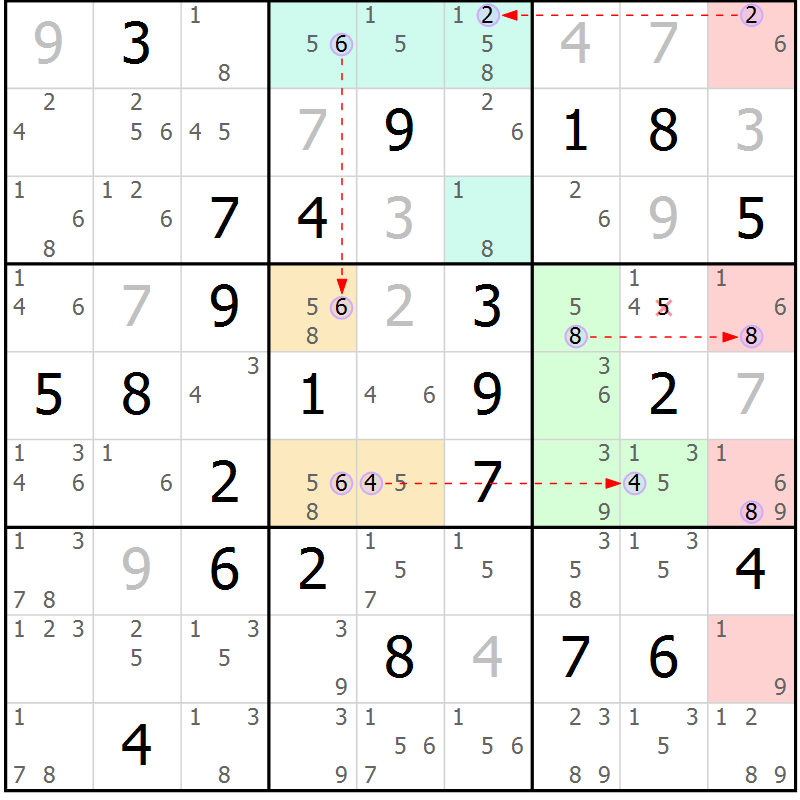Position des candidats pour la solution de la Gr 64 page 67 du magazine de sudoku Suprême n° 023