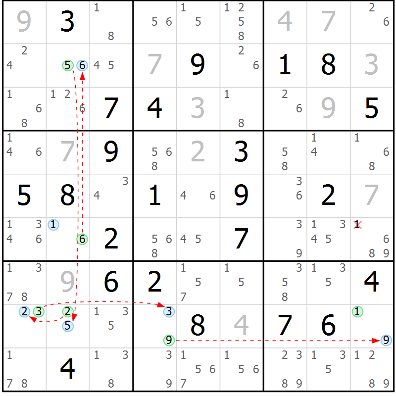 Position des candidats pour la solution de la Gr 64 page 67 du magazine de sudoku Suprême n° 023