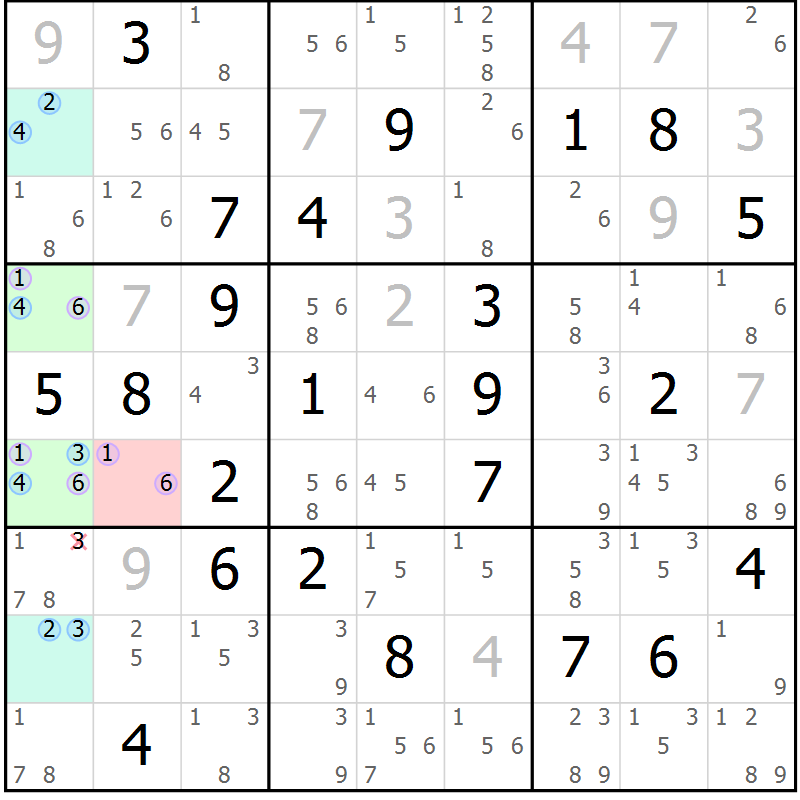 Position des candidats pour la solution de la Gr 64 page 67 du magazine de sudoku Suprême n° 023