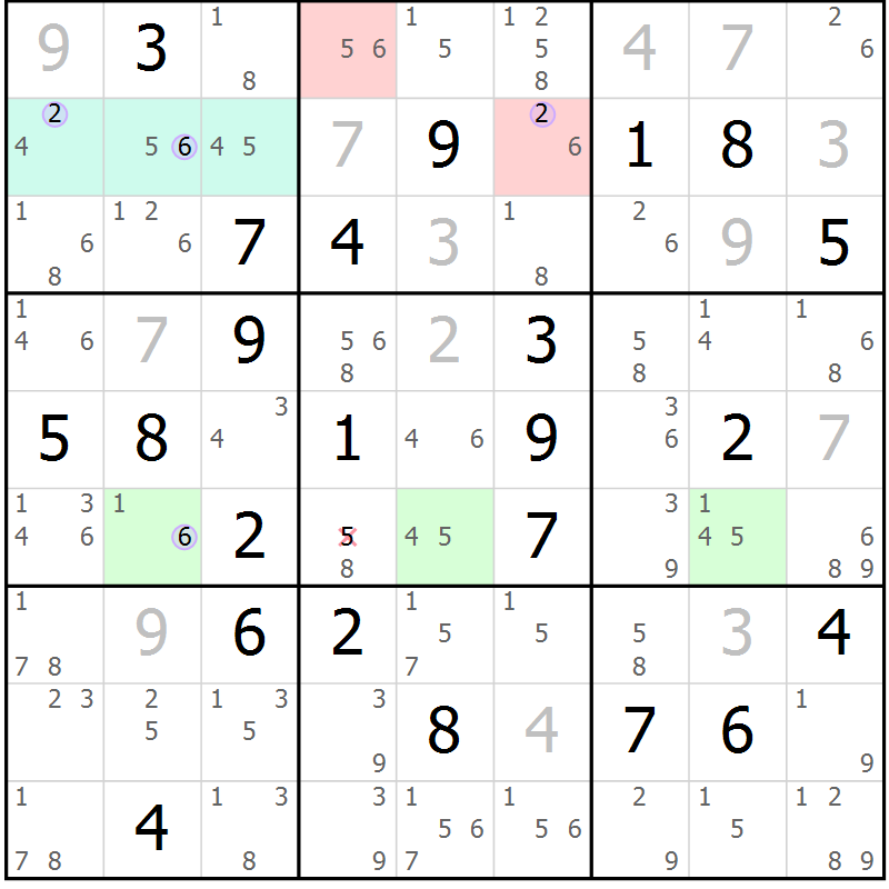 Position des candidats pour la solution de la Gr 64 page 67 du magazine de sudoku Suprême n° 023