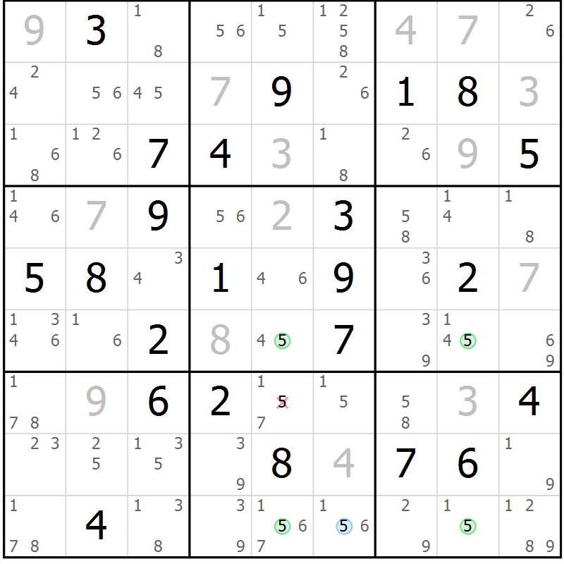 Position des candidats pour la solution de la Gr 64 page 67 du magazine de sudoku Suprême n° 023