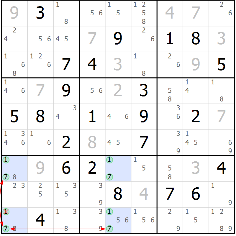 Position des candidats pour la solution de la Gr 64 page 67 du magazine de sudoku Suprême n° 023