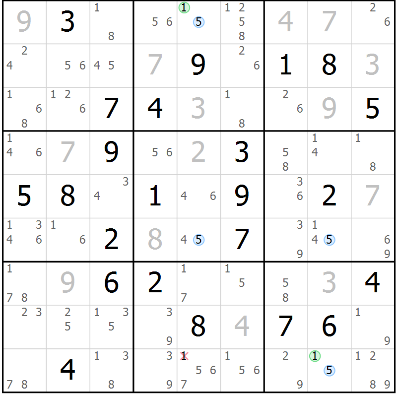 Position des candidats pour la solution de la Gr 64 page 67 du magazine de sudoku Suprême n° 023