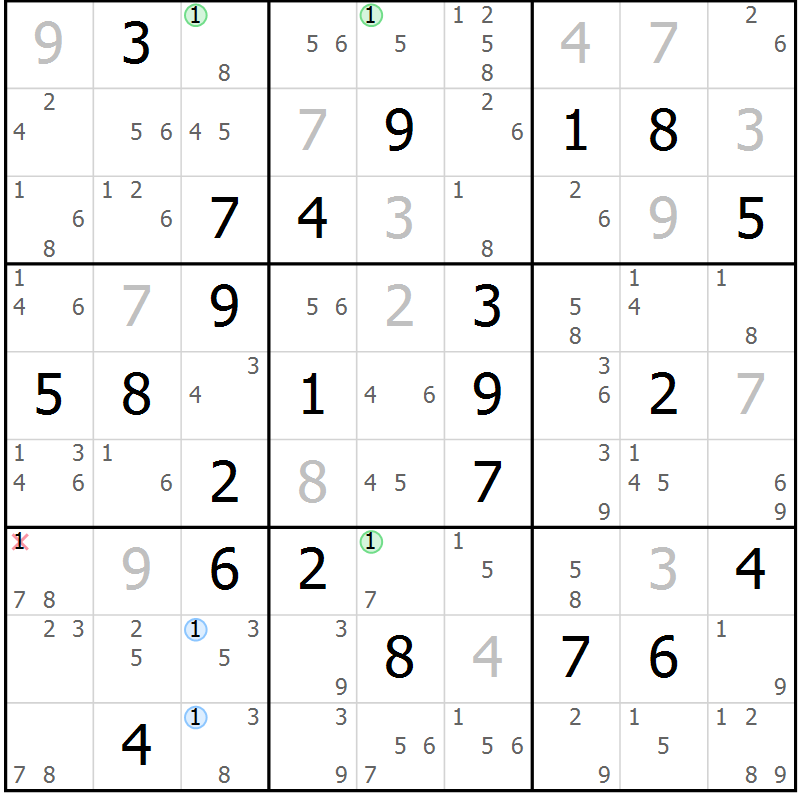 Position des candidats pour la solution de la Gr 64 page 67 du magazine de sudoku Suprême n° 023
