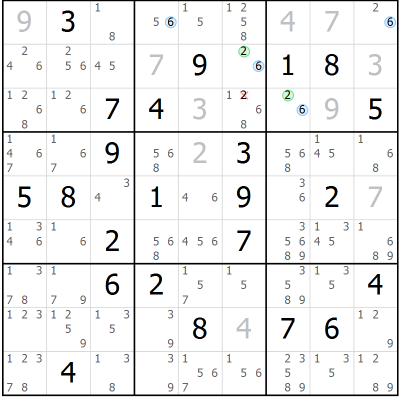 Position des candidats pour la solution de la Gr 64 page 67 du magazine de sudoku Suprême n° 023