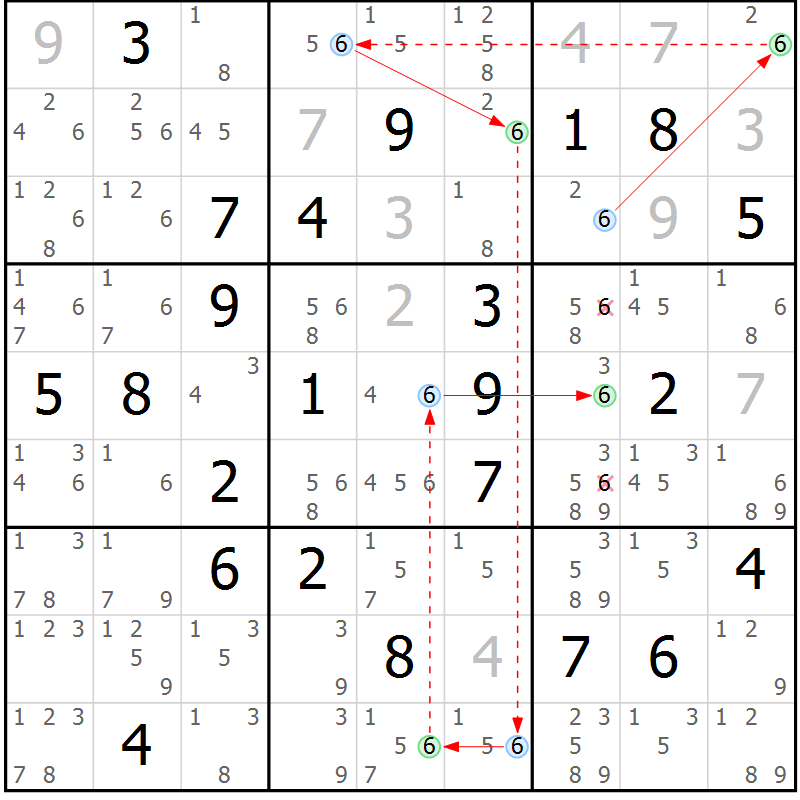 Position des candidats pour la solution de la Gr 64 page 67 du magazine de sudoku Suprême n° 023
