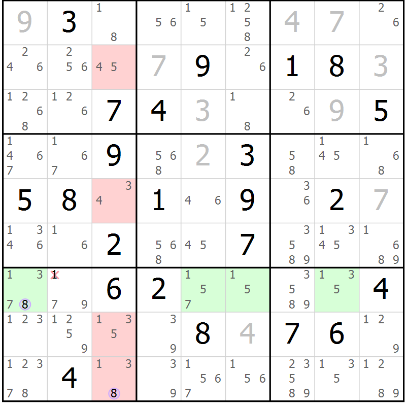 Position des candidats pour la solution de la Gr 64 page 67 du magazine de sudoku Suprême n° 023