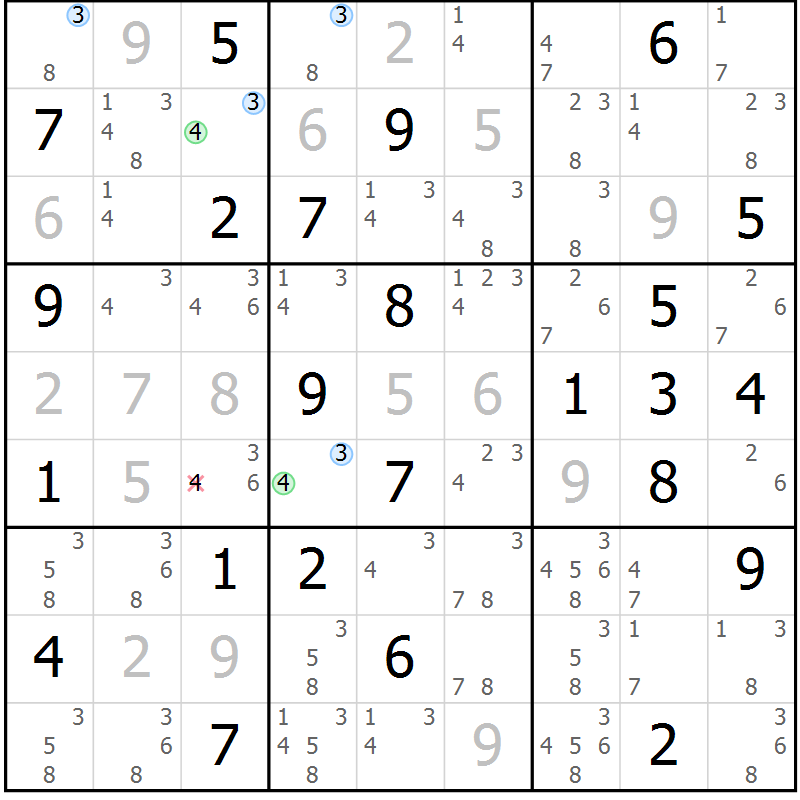 Position des candidats pour la solution de la Gr 65 page 68 du magazine de sudoku Suprême n° 023