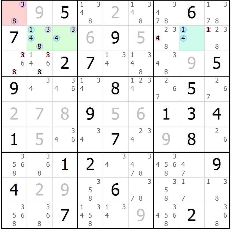 Position des candidats pour la solution de la Gr 65 page 68 du magazine de sudoku Suprême n° 023