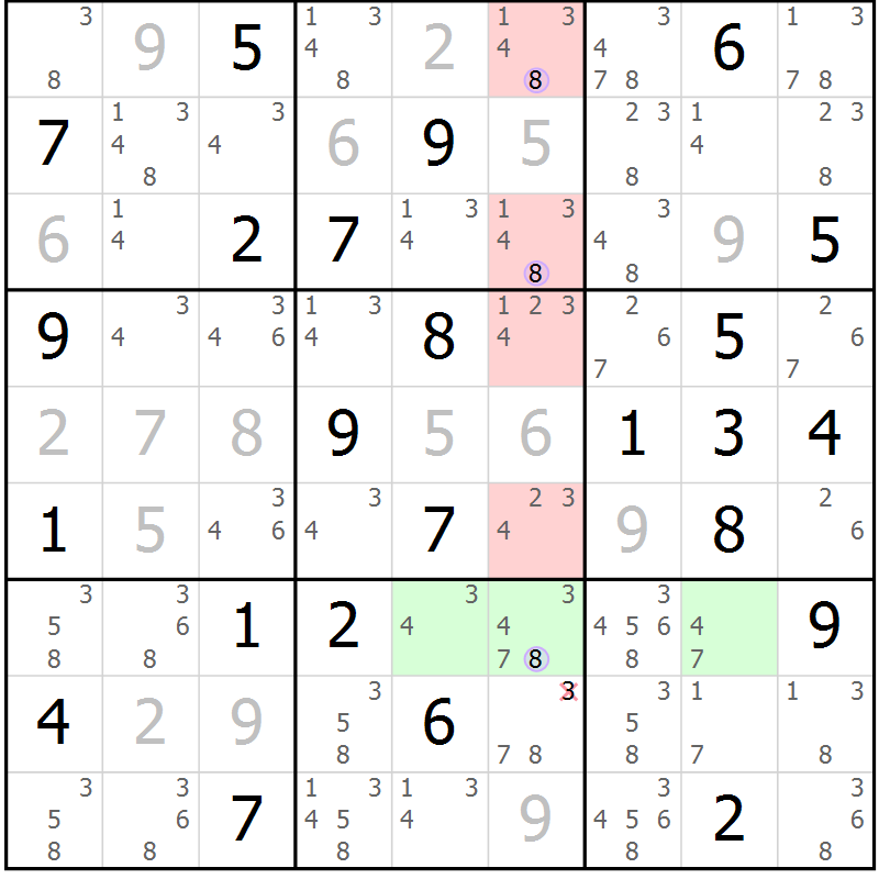 Position des candidats pour la solution de la Gr 65 page 68 du magazine de sudoku Suprême n° 023
