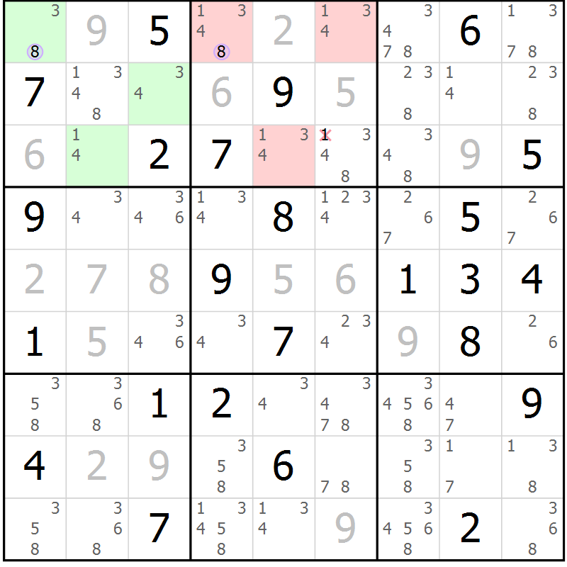 Position des candidats pour la solution de la Gr 65 page 68 du magazine de sudoku Suprême n° 023