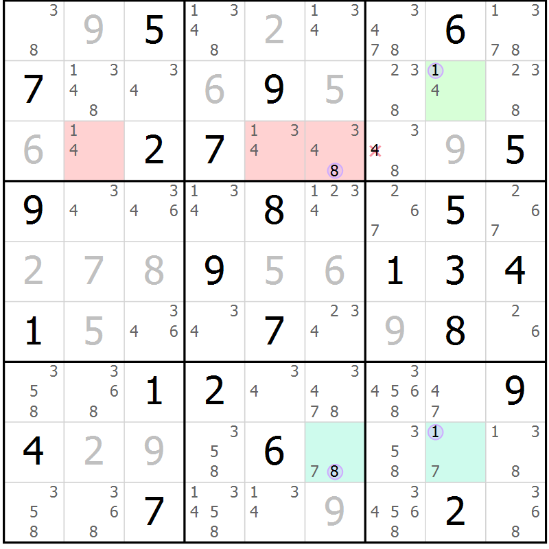 Position des candidats pour la solution de la Gr 65 page 68 du magazine de sudoku Suprême n° 023