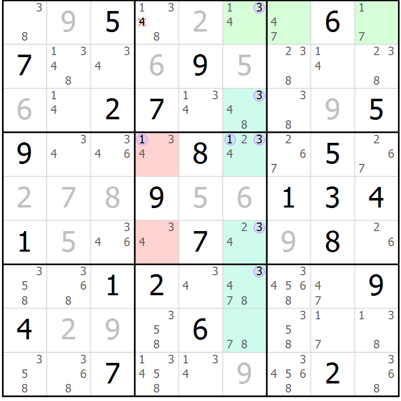 Position des candidats pour la solution de la Gr 65 page 68 du magazine de sudoku Suprême n° 023