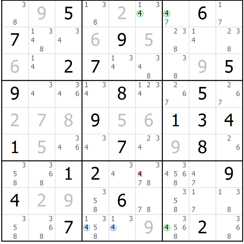 Position des candidats pour la solution de la Gr 65 page 68 du magazine de sudoku Suprême n° 023
